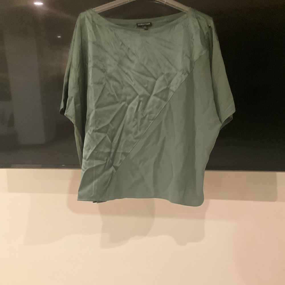 Eileen Fisher Silk Seafoam Green Boxy Draped Blouse XL